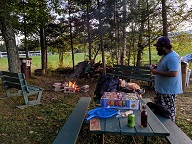 picnic table and campfire